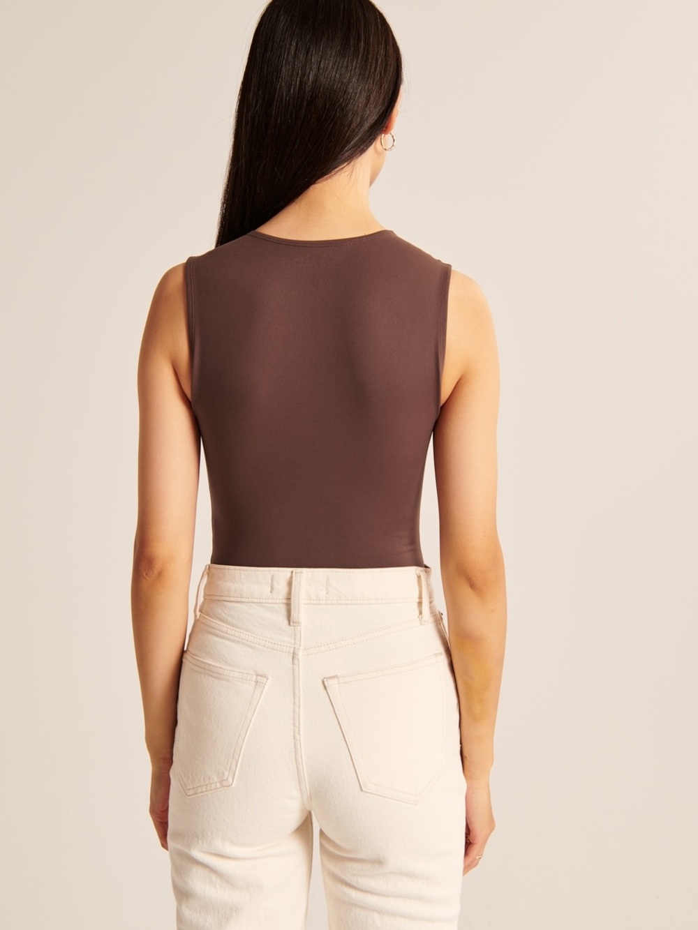 NWOT Abercrombie and Fitch Seamless Fabric Crew Tank Bodysuit Size Small Brown - Picture 4 of 7